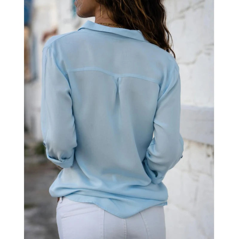 Camisa Feminina Vintage com Gola Polo – Elegante, Confortável e Versátil para o Dia a Dia
