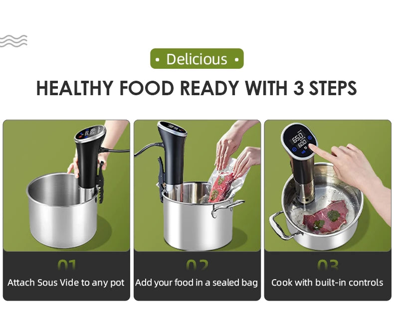 Sous Vide Profissional Wancle® IPX7 – Cozimento a Vácuo Preciso, Silencioso e à Prova d’Água