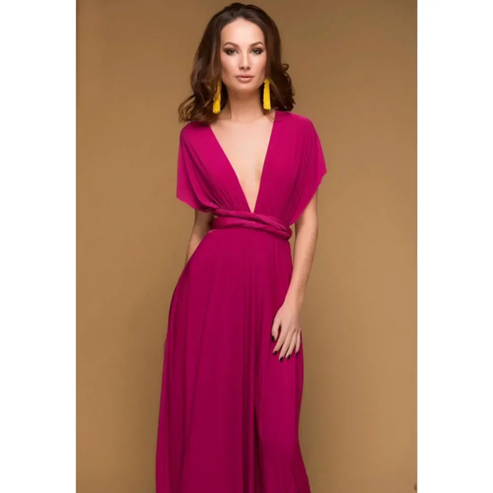 Vestido Longo Feminino Multiuso com Decote V – Elegância Boho para Todas as Ocasiões