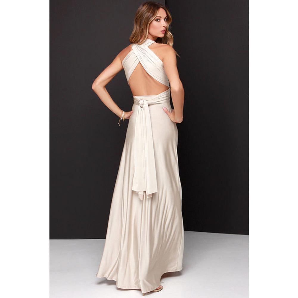 Vestido Longo Feminino Multiway Boho – Modelo Versátil com Amarrações e Caimento Elegante