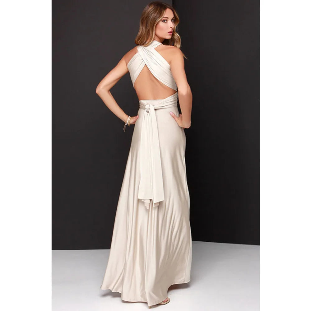 Vestido Longo Feminino Multiway Boho – Modelo Versátil com Amarrações e Caimento Elegante