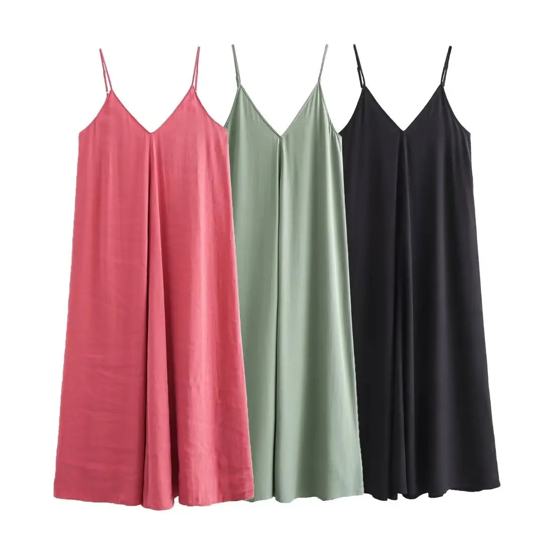 Vestido Longo Feminino Preto com Costas Abertas – Decote V, Alças Finas