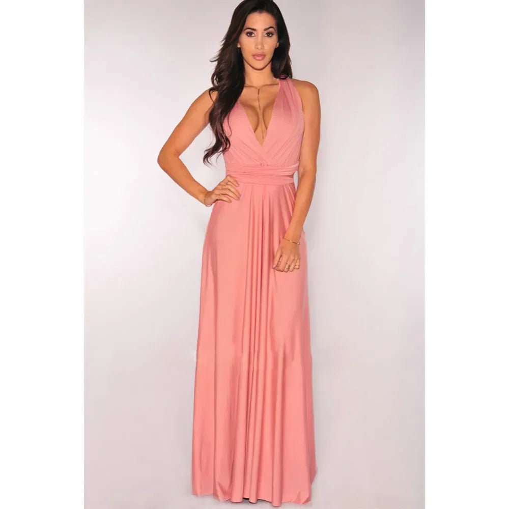 Vestido Longo Feminino Multiuso com Decote V – Elegância Boho para Todas as Ocasiões