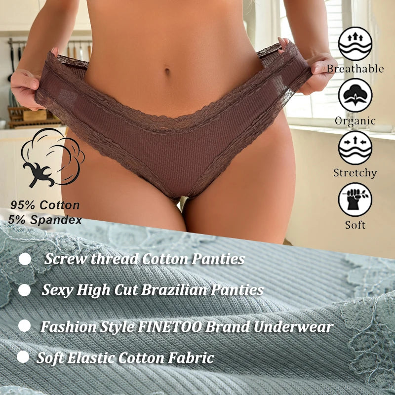 Kit com 5 Calcinhas Femininas de Algodão Sem Costura – Conforto Diário com Renda Delicada (S a XL)