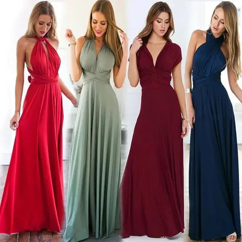 Vestido Longo Feminino Multiway Boho – Modelo Versátil com Amarrações e Caimento Elegante