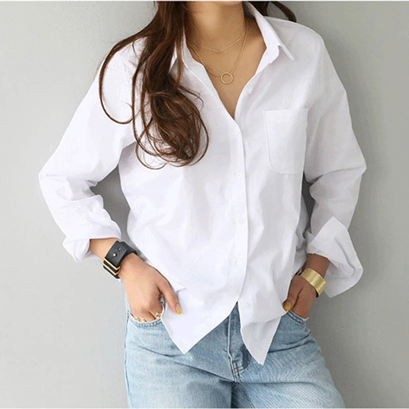 Blusa Feminina em Algodão com Gola Clássica – Manga Longa Casual Elegante