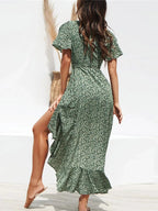 Vestido Longo Floral Boho de Verão em Chiffon com Babados