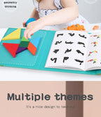 Livro Quebra‑Cabeça Tangram Magnético em Madeira – Brinquedo Educativo Montessori Portátil