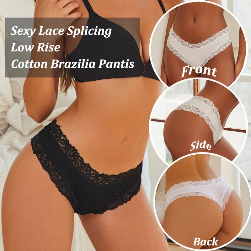 Kit com 5 Calcinhas Femininas de Algodão Sem Costura – Conforto Diário com Renda Delicada (S a XL)