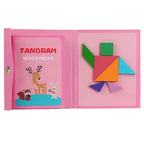 Livro Quebra‑Cabeça Tangram Magnético em Madeira – Brinquedo Educativo Montessori Portátil