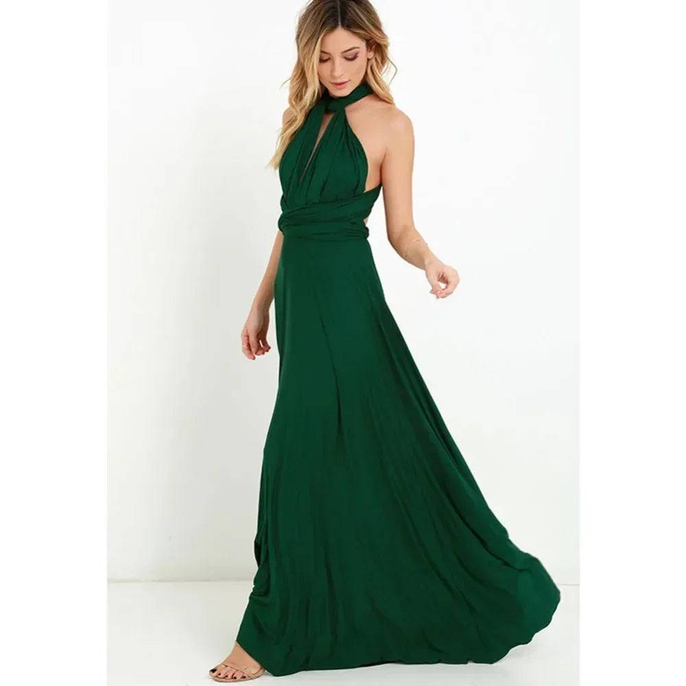 Vestido Longo Feminino Multiuso com Decote V – Elegância Boho para Todas as Ocasiões