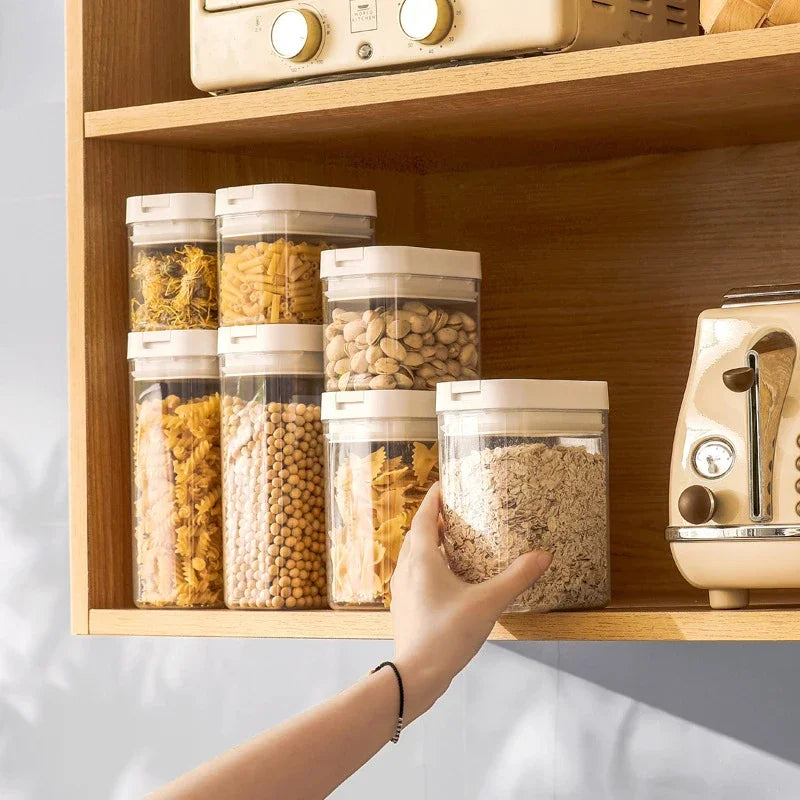 Pote Hermético para Massas e Alimentos Secos – Transparente, Vedação Segura e Design Japonês