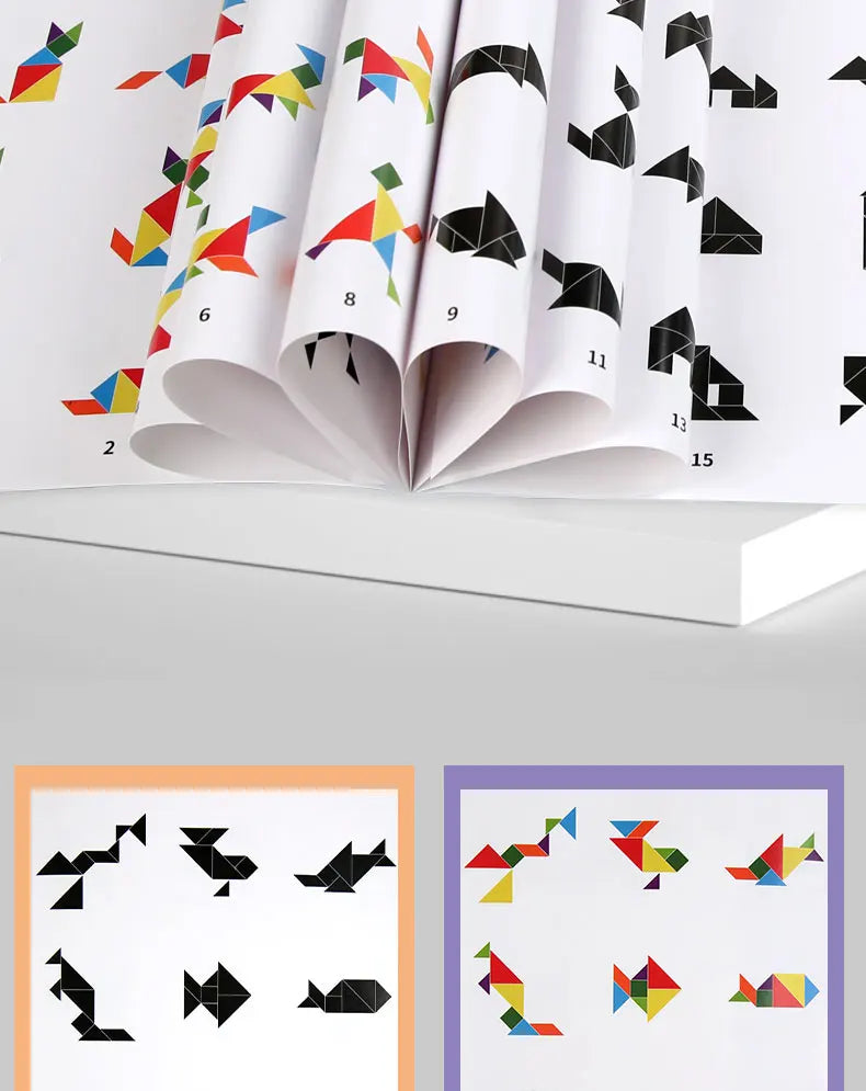 Livro Quebra‑Cabeça Tangram Magnético em Madeira – Brinquedo Educativo Montessori Portátil